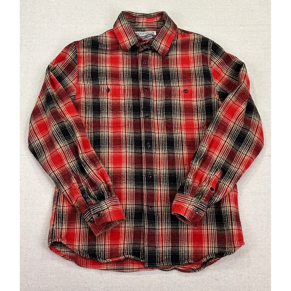 Schott NYC Mens Medium Tartan Plaid‎ Flannel Shirt Red Black Heavy Cotton Button